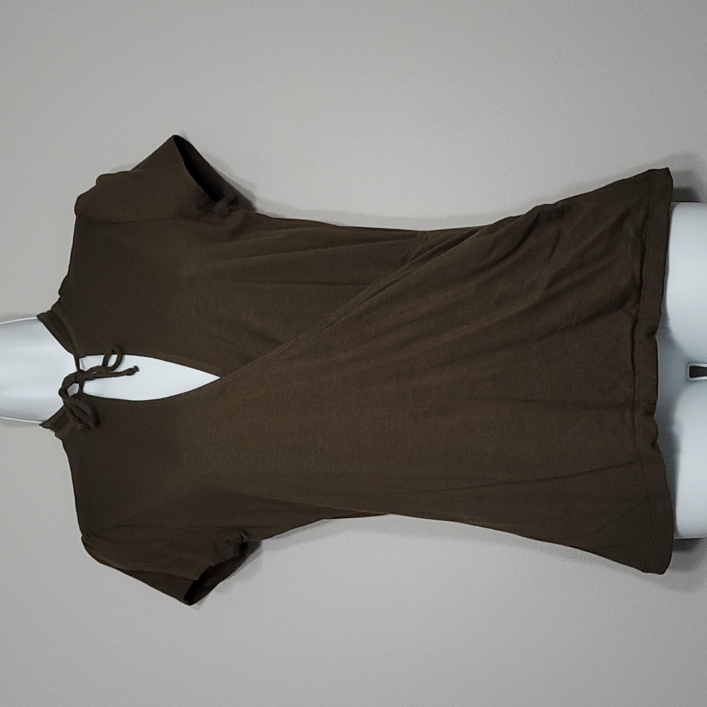 Army Green Surplice Cap Sleeve T-shirt, Size M